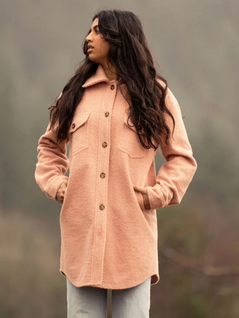 jackson rowe panama coat s Peach Sherpa Button-Up Coat